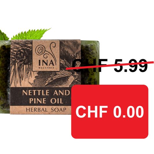 + Geschenk Natürliche Kräuterseife mit Brennnessel- und Kiefernöl - entzündungshemmende Wirkung