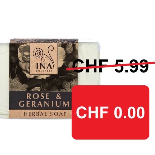 + Geschenk Natürliche Kräuterseife mit Rosen-Damascena-Öl und Geranie - pflegende Wirkung