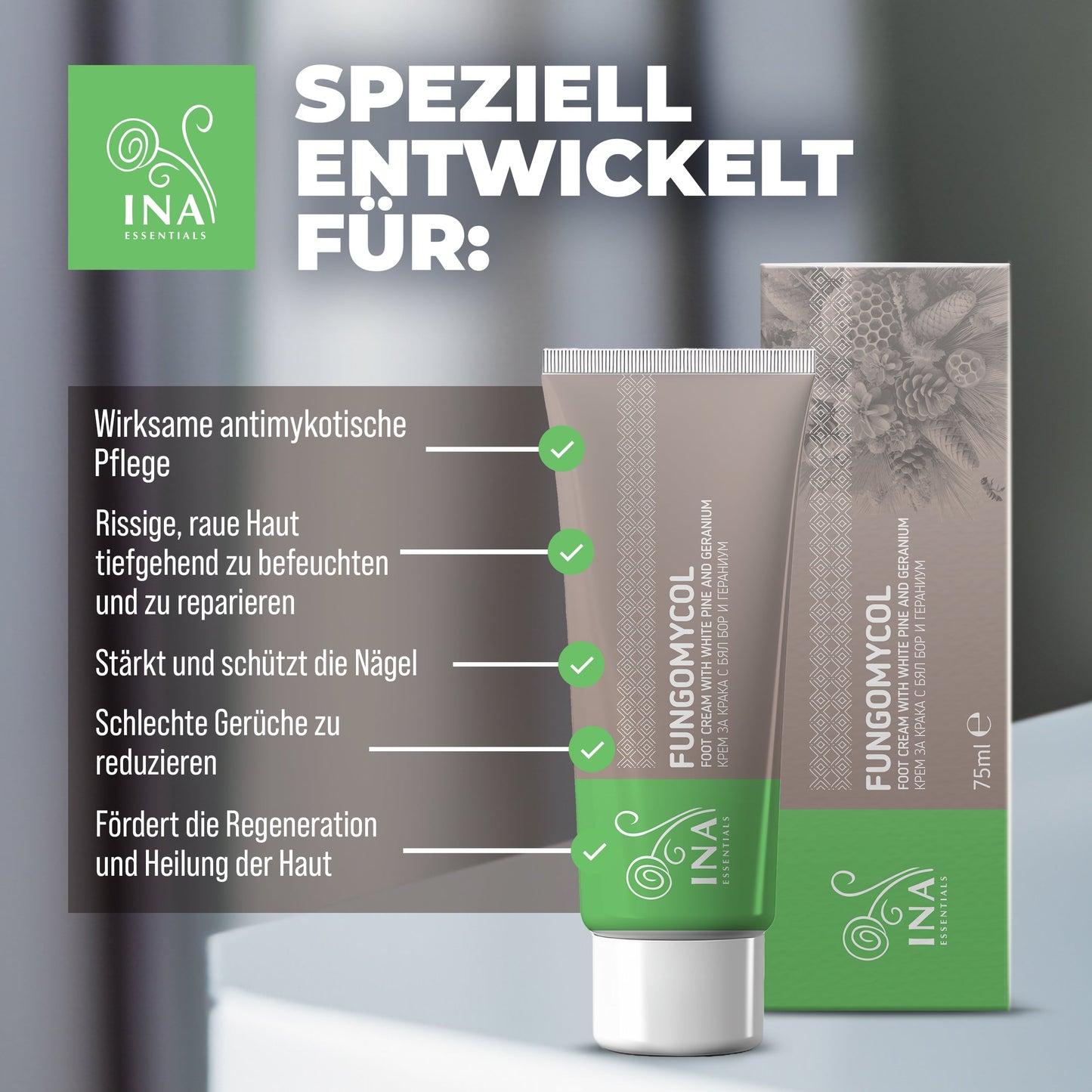 2-in-1 Creme für Nagelpilz und trockene, rissige Haut - mit Weißkiefer, Urea und Geranium